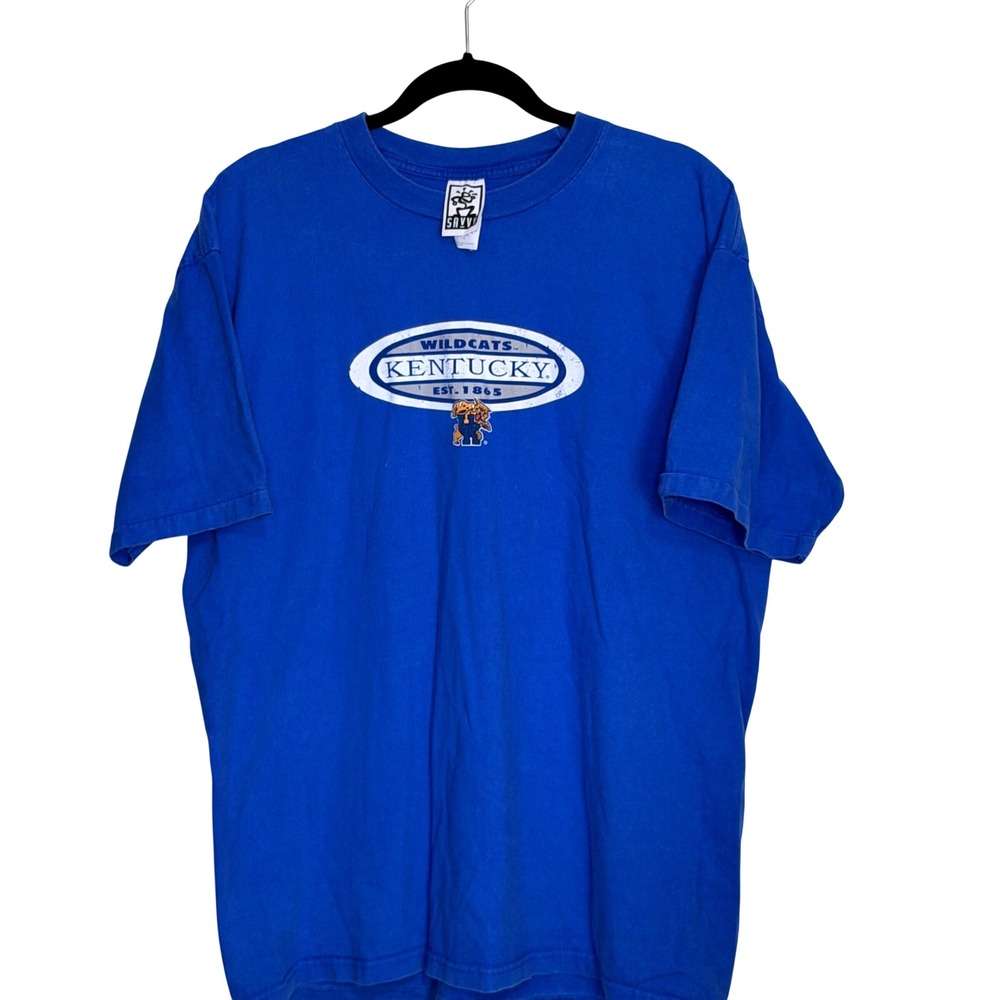Savvy Kentucky Wildcats Mens Large Blue Vintage Graphic T-Shirt‎ Single Stitch